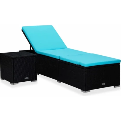Afbeelding van Ligbed met kussen en theetafel poly rattan blauw