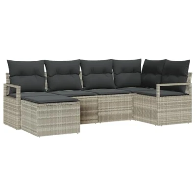 Afbeelding van vidaXL 6 Delige Tuinsofa Set met Kussens Lichtgrijs Poly Rattan
