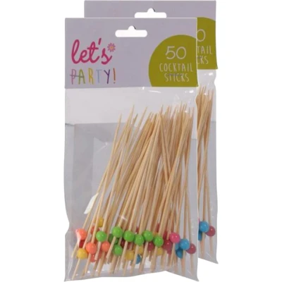 Afbeelding van Excellent Houseware Cocktailprikkers met balletje 100x stuks bamboe