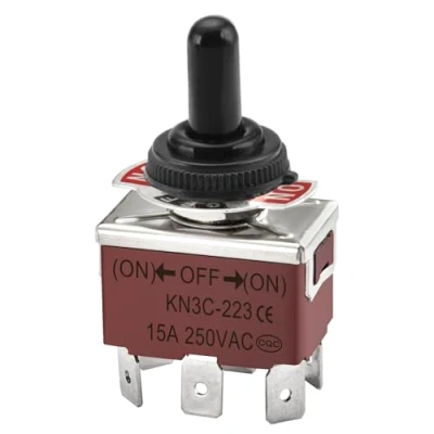 Afbeelding van Heschen metalen tuimelschakelaar DPDT Momentan (EIN) / UIT 3 positie 15A 250VAC 6 platte stekker klem CE
