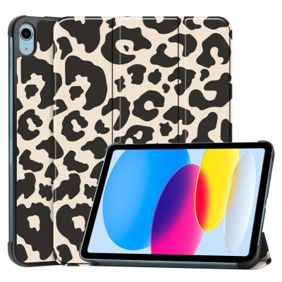 Afbeelding van Apple iPad 10 (2022) 10.9 inch Hoes: imoshion Design Trifold Bookcase Leopard Kunstleder Tablet Hoezen