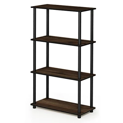 Afbeelding van Furinno Turn N Tube 4 Tier Multifunctioneel Plank Display Rack met Ronde Buizen, Columbia Walnoot/Zwart