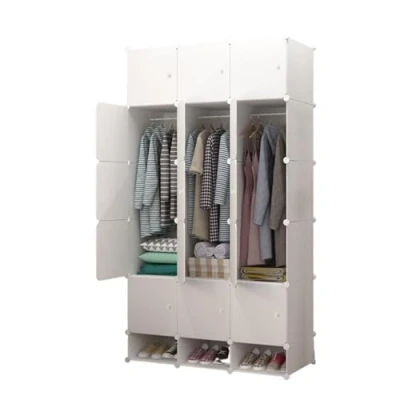 Afbeelding van Modulaire Kledingkast, Modulerek, Kledingorganisatorgarderobe voor Thuis, Opbergplank Slaapkamer, 18 Modules, 2 Staven, 192x140 cm, Wit