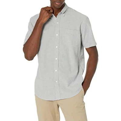 Afbeelding van Amazon Essentials Regular fit Korte mouw Pocket Oxford Shirt Knop, Grijs, M