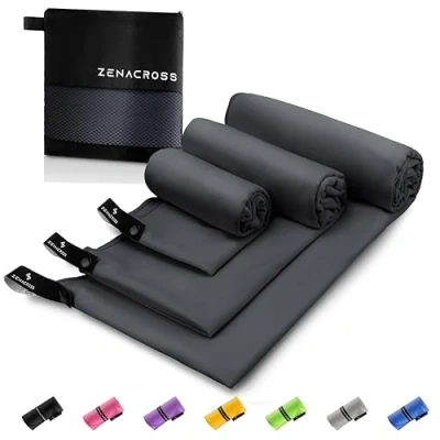 Afbeelding van Zenacross Microvezel Handdoek (Set van 3) met Draagtas Compacte Sport Handdoek, Sneldrogend en Absorberend S, M, L Donkerblauw