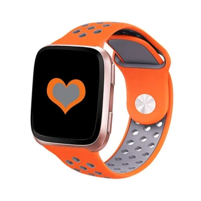 Afbeelding van Fitbit Versa 1 / 2 &amp; Lite sportbandje Maat: Small Oranje + Grijs