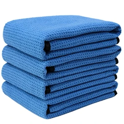 Afbeelding van POLYTE Elite Microvezel drooghanddoek (40 x 61 cm, 4 stuks, wafel, blauw)