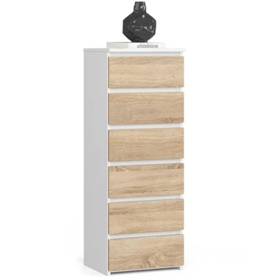 Afbeelding van AKORD Commode met 6 schuifladen, rolladen, ladekast, kledingkast, dressoir plank, robuust, universeel design, wit, Sonoma eiken