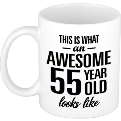 Afbeelding van Awesome 55 year cadeau mok / verjaardag beker 300 ml feest mokken