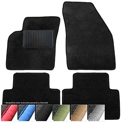 Afbeelding van moto MOLTICO Vloermatten auto velours autotapijten zwart automatten set 4 delig geschikt voor Chevrolet Spark 2010 2015 (zwart siernaden)