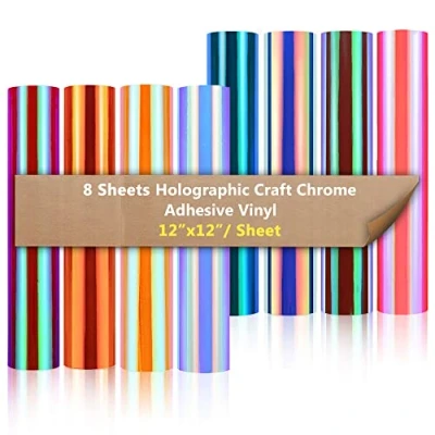 Afbeelding van Holografische Vinylfilm Plotter Zelfklevend, 8 vellen 30,5cm x Opaalwit Plotterfilm Zelfklevend met Permanent Glanzende Kleeffilm, voor Bijknippen, Decoratie, Scrapbooking