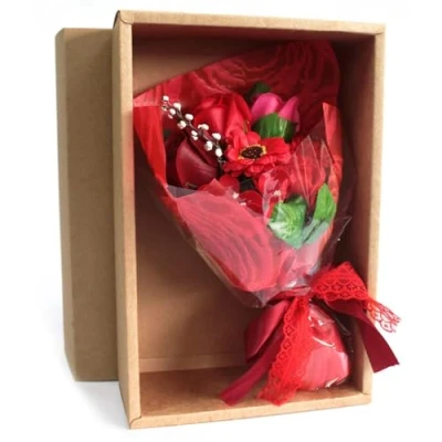 Afbeelding van Zeep Bloemen Boeket Rood in Box