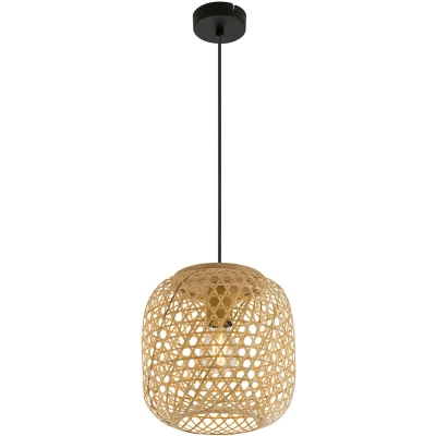 Afbeelding van Globo Hanglamp Modern interieur Bruin H:135cm Ø:23cm E27 Voor Binnen Bamboe Hanglampen Woonkamer Slaapkamer Eetkamer