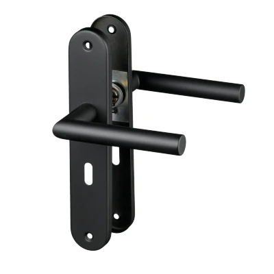 Afbeelding van Ostiumhome® Belluno Deurklink met Sleutelgat Mat Zwart op Schild Rond Complete Set