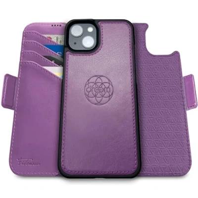 Afbeelding van Dreem Fibonacci iPhone 15 Portemonnee Hoesje / 2 in 1 Schokbestendig MagSafe Compatibel en Afneembaar Luxe Vegan Lederen Folio met RFID Kaartbescherming Multi Standaard [Paars]