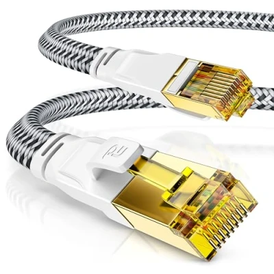 Afbeelding van CSL 7,5m CAT 7 netwerkkabel plat 40 Gbits katoenen mantel LAN kabel patchkabel datakabel CAT.7 Gigabit RJ45 Ethernet 10000 Mbits snelheid lintkabel installatiekabel