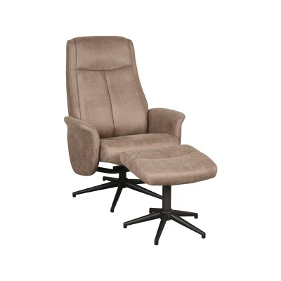 Afbeelding van Label51 Bergen fauteuil mirco suede + hocker taupe Stof