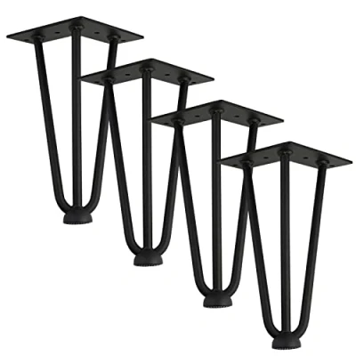 Afbeelding van Qrity [Upgrade] Lot 4 haarspeld tafelpoten, 20 cm DIY metalen poten, 3 stangen, sterker, met schroeven en vloerbeschermers