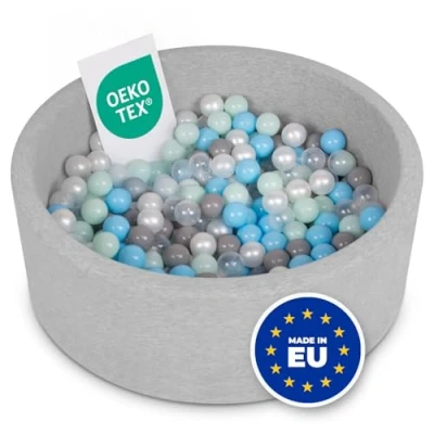 Afbeelding van Selonis Soft Ball Pit Pool 90X30cm/200 Ballen Rond Voor Baby Peuter Schuim, Lichtgrijs: Parel/Gris/Transparant/Babyblauw/Mint