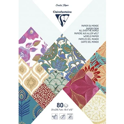 Afbeelding van Clairefontaine Ref 95218C Handgemaakte Maxi Papieren Pads (Pack van 80 Vellen) A4 in formaat, zuurvrij papier, gelijmd pad, geschikt voor snijden en lijmen Verschillende kleuren