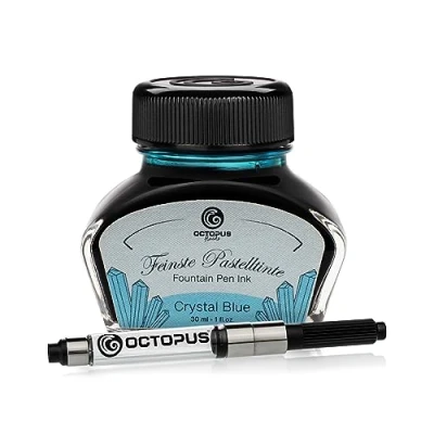 Afbeelding van Octopus Fluids Crystal Blue Vulpeninkt in pastelkleuren inclusief converter, Schrijfinkt voor vulpennen inktpot, Pastel Blauw 30 ml