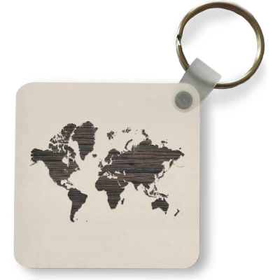 Afbeelding van Sleutelhanger Uitdeelcadeautjes Wereldkaart Bruin Hout Plastic