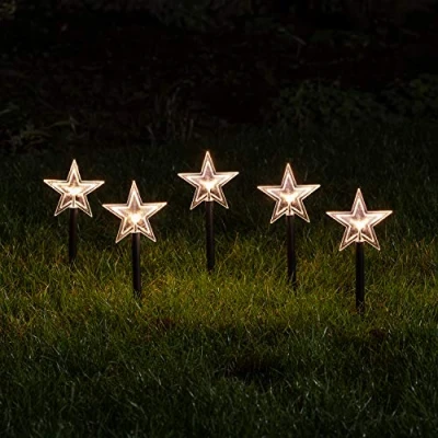 Afbeelding van Lights4fun Set van 5 acryl sterren kerstverlichting buiten werkt op batterijen