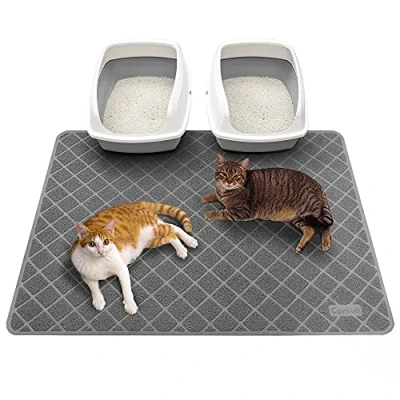 Afbeelding van Conlun kattenbakmat, 119 x 89 cm, rooster net, strooicontrole, design kattenbakonderlegger, waterdicht urinebestendig materiaal, gemakkelijk te reinigen, grijs