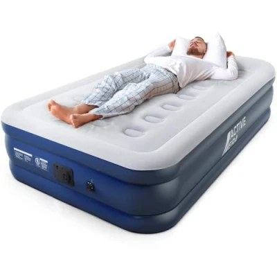 Afbeelding van Active Era Premium 1 Persoons Luchtbed Extra Hoog 53 cm, met Ingebouwde Elektrische Pomp en Geïntegeerd Kussen Single Airbed Matras Logeerbed, Kamperen, Verhuizen, Reizen, 187cm x 99cm 46cm