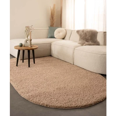 Afbeelding van Ovaal Hoogpolig Vloerkleed Shaggy Trend Effen Beige 200x300 Cm