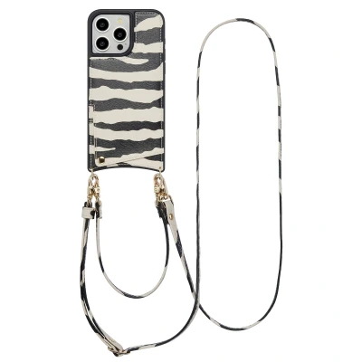 Afbeelding van Apple iPhone 15 Pro Max Hoesje Kunstleder Selencia Hardcase/Koordhoesje/Backcover Zazzy Zebra Telefoonhoesje