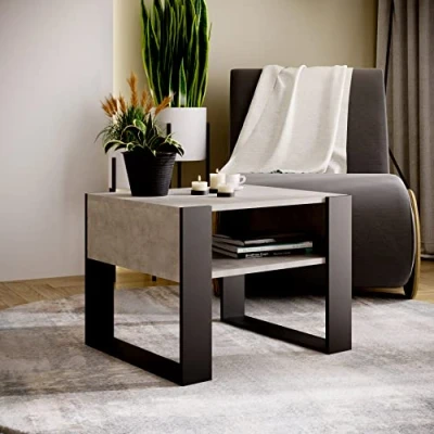 Afbeelding van MRBLS Salontafel, modern rustiek design, woonkamertafel, bijzettafel, koffietafel, theetafel van hout (beton zwart mat), 65 x 45 53,6 cm (b h d)
