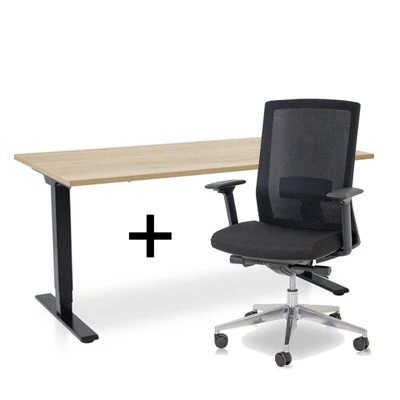 Afbeelding van MRC COMFORT Set Zit sta bureau + stoel 160x80 robuust eiken