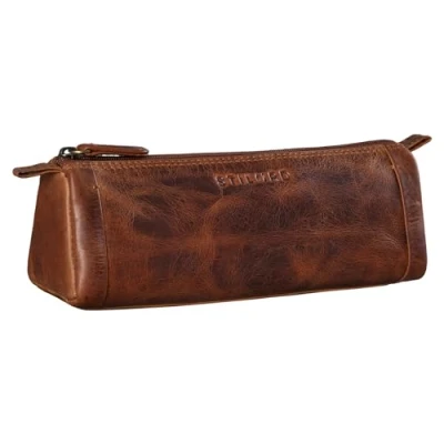 Afbeelding van STILORD &#039;Freddie&#039; Lederen Pennenzak Vintage voor Mannen Vrouwen Potloodetui Bureau Organizer Etui Pennenzakje Schrijfetui in Echt Leer, Kleur:kara cognac