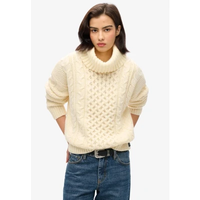 Afbeelding van Superdry Vrouwen Kabeltrui met Rolkraag Crème Grootte: 40