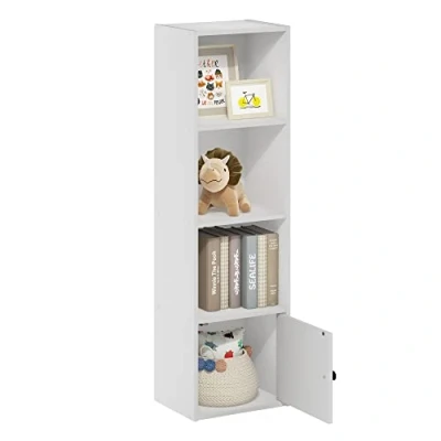 Afbeelding van Furinno Luder Boekenkast met 4 niveaus en opbergkast 1 deur, wit