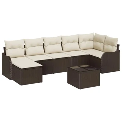 Afbeelding van vidaXL 7 delige Tuin Sofa Set met Kussens Grijs Poly Rattan, 2 Persoons Lichtgrijs Rattan