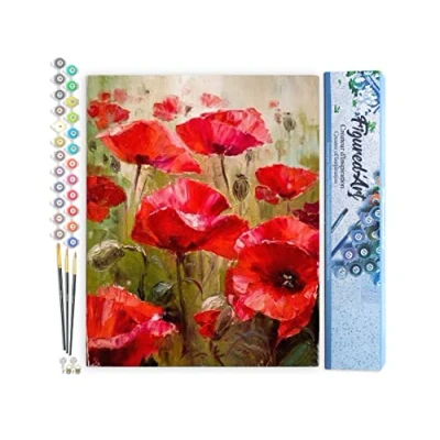 Afbeelding van Figured&#039;Art Schilderen op Nummer Volwassenen canvas Veld met klaprozen Handwerk acrylverf Kit DIY Compleet 40x50cm zonder frame