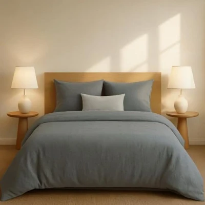 Afbeelding van Dreamzie Beddengoedset 200x220 in versterkt katoen Donkergrijs Dekbedovertrek en 2x kussensloop 80x80 cm Oeko Tex gecertificeerd 3 delig