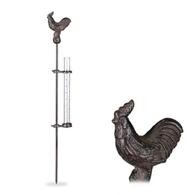 Afbeelding van Relaxdays regenmeter haan neerslagmeter tuindecoratie 17 cm tuinsteker metaal