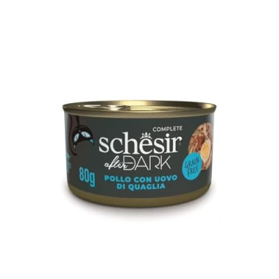 Afbeelding van Schesir After Dark, smaak kip met kwarteleitjes in filets, compleet natvoer voor volwassen katten (12 blikjes à 80 g)