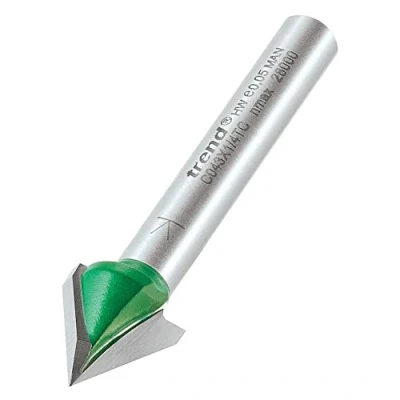 Afbeelding van Trend CraftPro Afschuinfrees frees, 1/4 inch schacht, 12,7 mm snijdiameter en 60 graden V groef, wolfraamcarbide getipt, C043X1/4TC