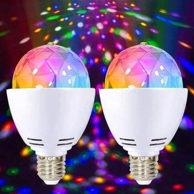Afbeelding van 2 x LED partylicht E27 3W RGB discobol, licht 360 roterende disco gloeilamp, discolamp voor fitting, lamp feestdecoratie verjaardagsfeest, bruiloftsfeest, Halloween Kerstmis
