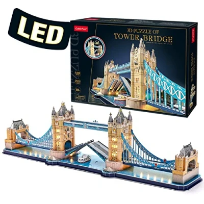 Afbeelding van CubicFun LED London Tower Bridge 3D puzzels voor kinderen volwassenen 89 * 24 20 CM Londen Souvenirs Building Model Kit Geschenken UK legpuzzels van 10 jaar oud 222 stuks