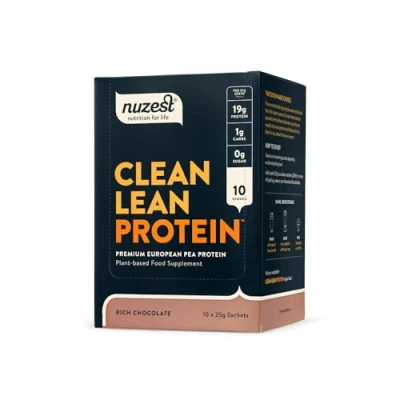 Afbeelding van Vegan Protein Poeders van Nuzest Clean Lean Rich Chocolate Plantaardige Erwtenproteïne Shake Caloriearm &amp; Koolhydraatarm Glutenvrij Zuivelvrij 25 g x 10 (10 porties)