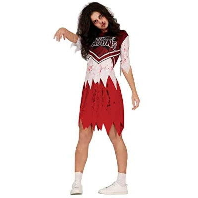 Afbeelding van Guirca Cheerleader Kostuum Zombie Brains Highschool Student Vrouw Rood, Wit / Beige Maat 42 44 Halloween Verkleedkleding