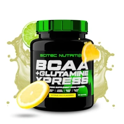 Afbeelding van Scitec Nutrition BCAA + Glutamine Xpress Essentieel aminozuurmengsel met 5g 2:1:1 BCAA&#039;s Verrijkt Taurine, 600 g, Citrusvruchten Mix