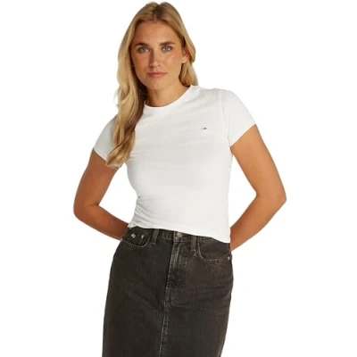 Afbeelding van Tommy Hilfiger dames T shirt met logo in de kleur Wit, maat: XL