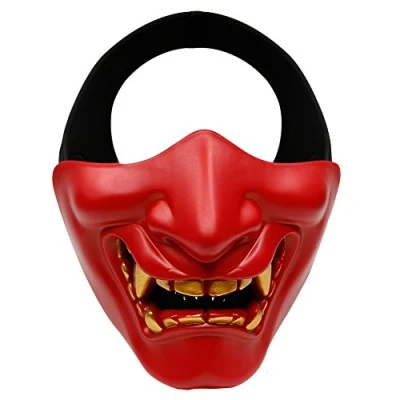 Afbeelding van AOUTACC Airsoft halfgelaatsmaskers, boze demon, monster, Kabuki, samoerai, Hannya, Oni, halfgelaatsbeschermende maskers voor gemaskerd bal, feest, Halloween, Cs War Game, BB pistool (rood)