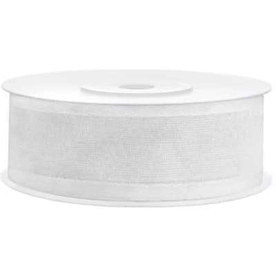 Afbeelding van Chiffon Lint Wit met rand 25mm 25m